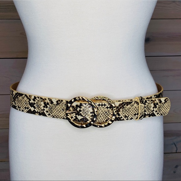 Trendy Faux Snakeskin Belt with Two Gold Circles - Picture 1 of 7
